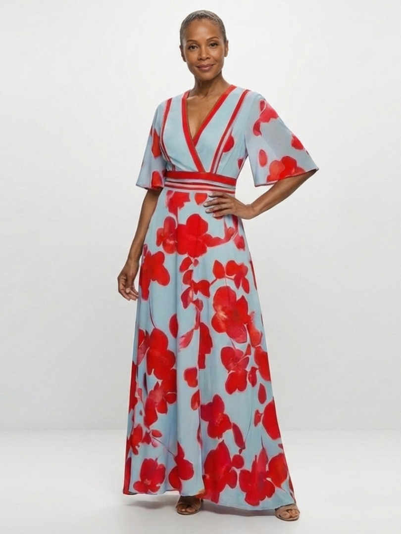 Lina – Elegant Floral Short Sleeve Dress for Women - Image 4