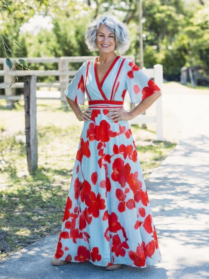 Lina – Elegant Floral Short Sleeve Dress for Women - Image 5