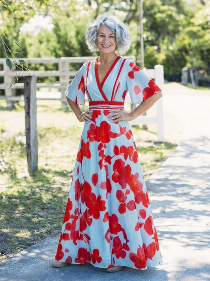Lina – Elegant Floral Short Sleeve Dress for Women - Image 5