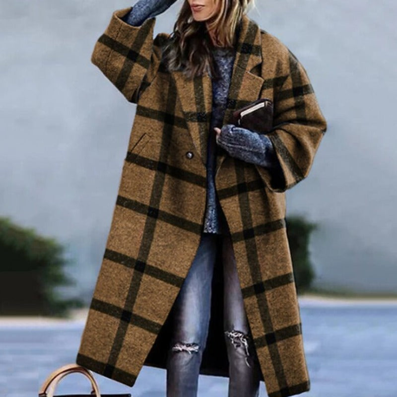 Lena – Oversize Płaszcz Damski w Modną Kratę