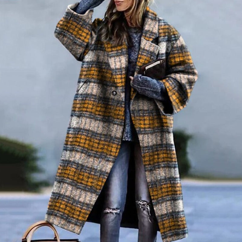 Lena – Oversize Płaszcz Damski w Modną Kratę