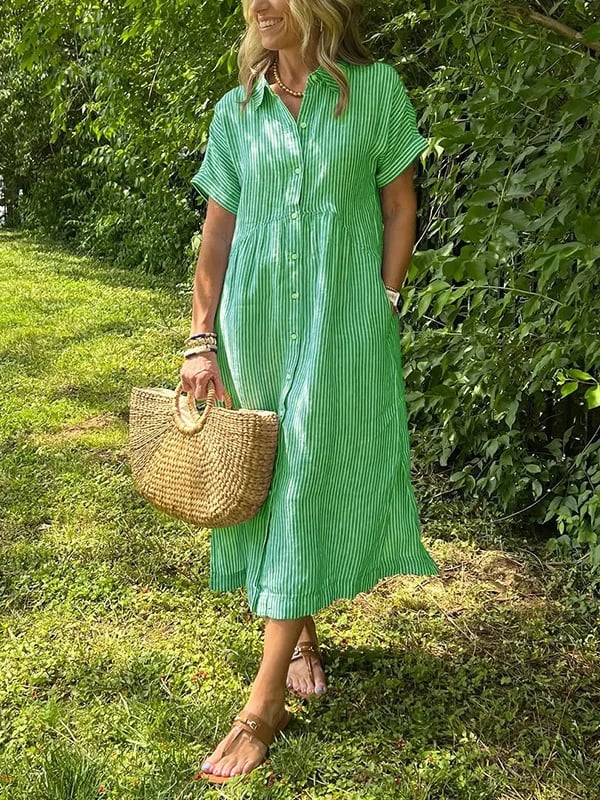 Mia – Women Striped Button-Up Midi Dress - Image 5