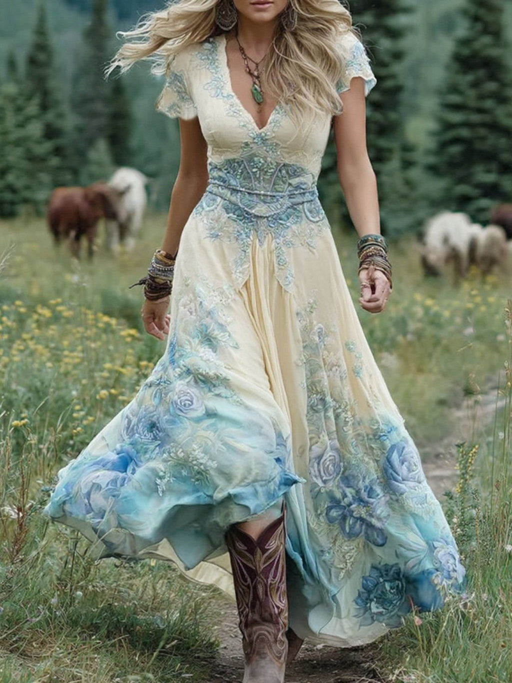 Franziska – Gradient V-Neck Short Sleeve Dress - Image 3