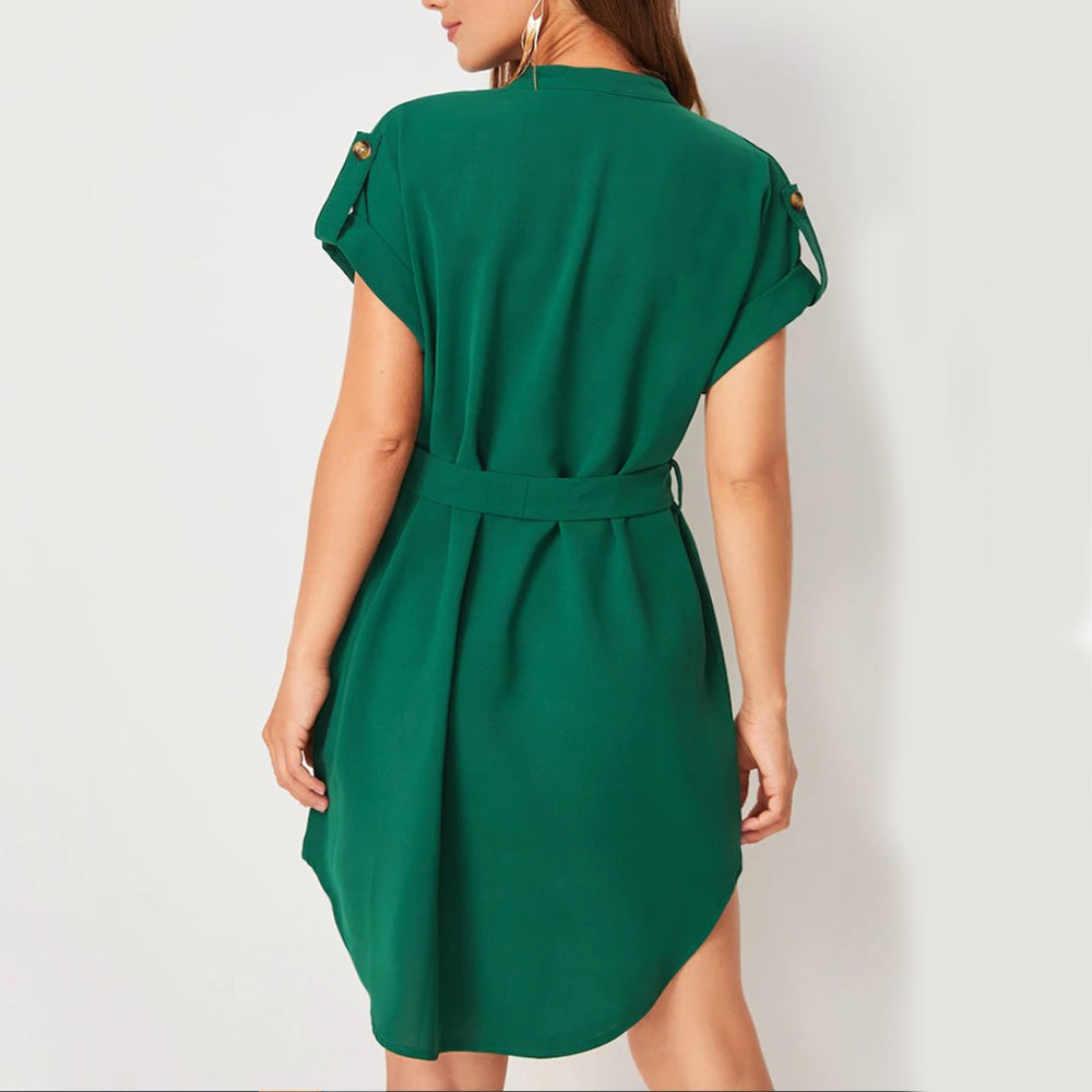 Ella – Elegant V-neck Short Sleeve Dress - Image 2