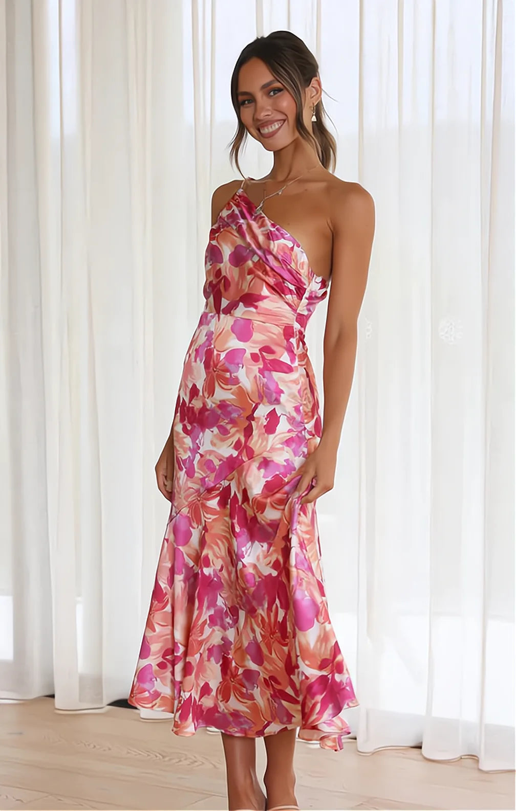 Luna – Women Floral Satin Dress - Image 2