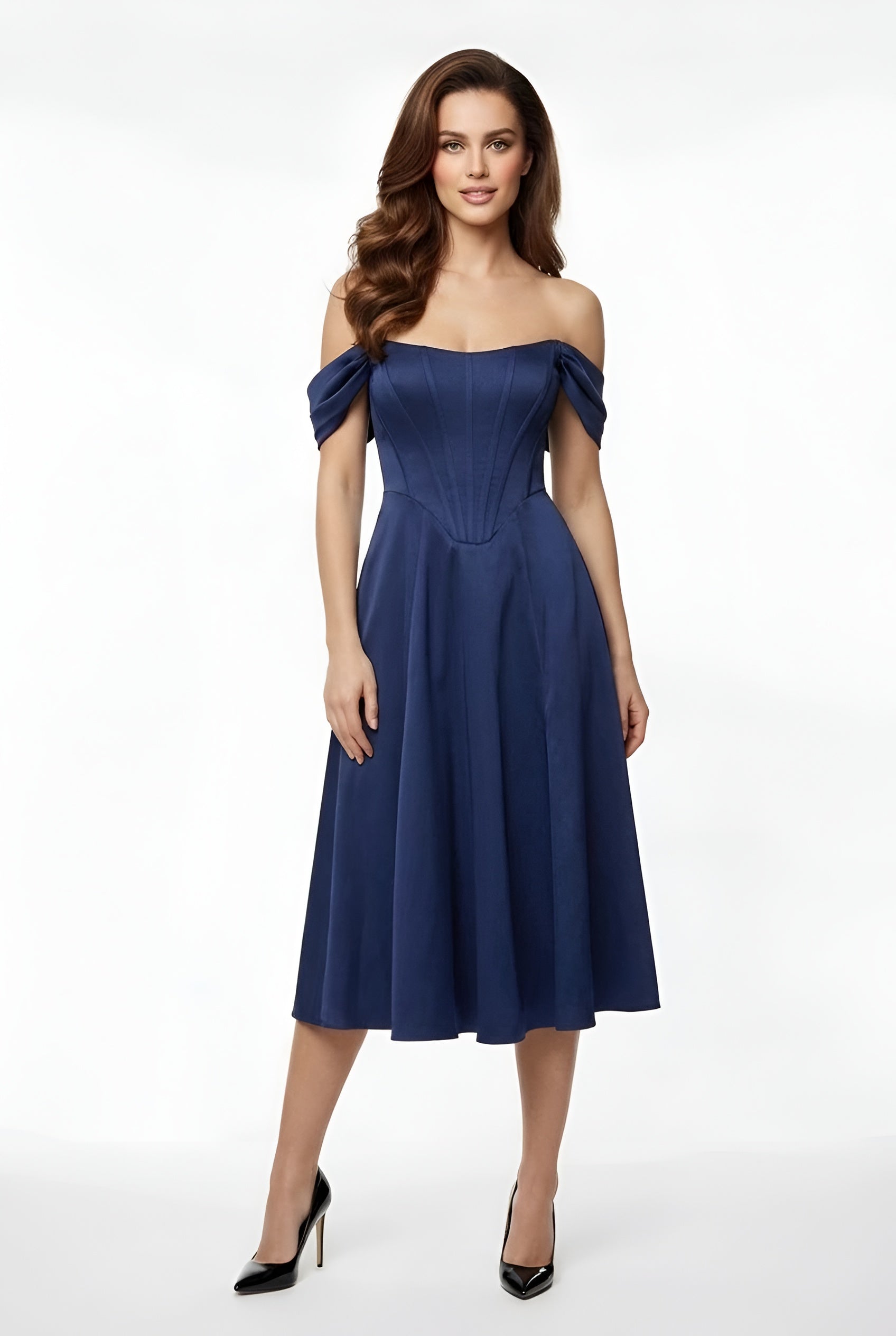Franziska – Elegant off shoulder party dress midi with slit for Women - Image 5