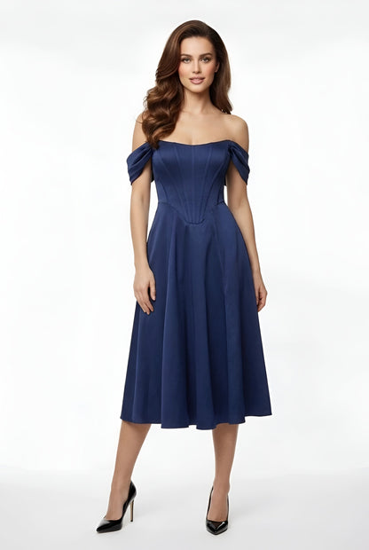 Franziska – Elegant off shoulder party dress midi with slit for Women - Image 5