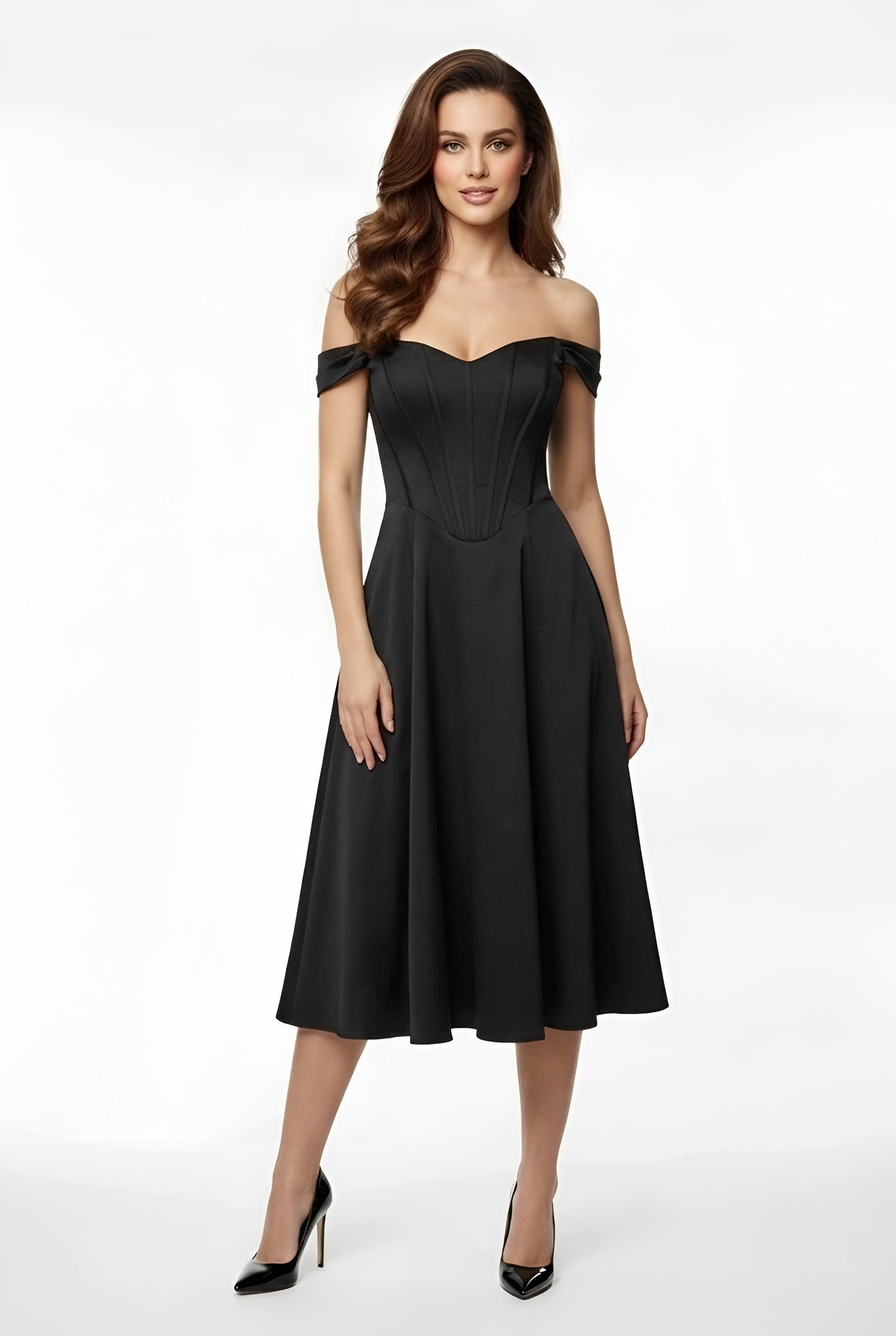 Franziska – Elegant off shoulder party dress midi with slit for Women - Image 7