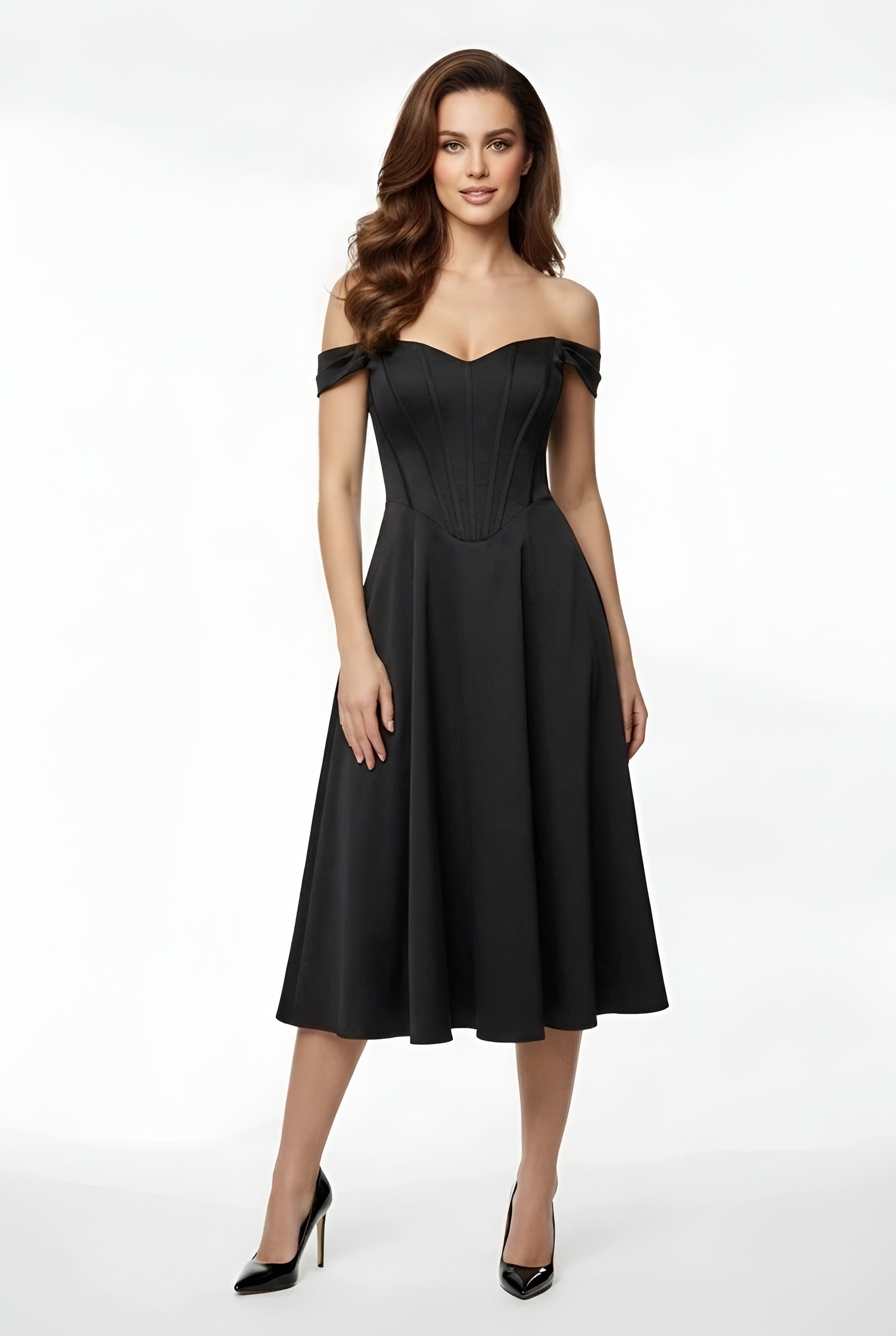 Franziska – Elegant off shoulder party dress midi with slit for Women - Image 7