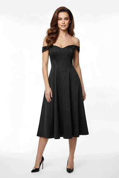 Franziska – Elegant off shoulder party dress midi with slit for Women - Image 7