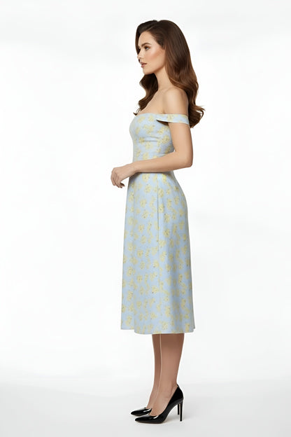 Franziska – Elegant off shoulder party dress midi with slit for Women - Image 2