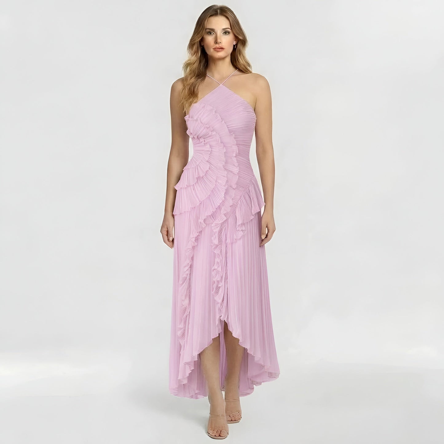 Ingrid – Elegant long dress with ruffles and pleats for Women - Image 6