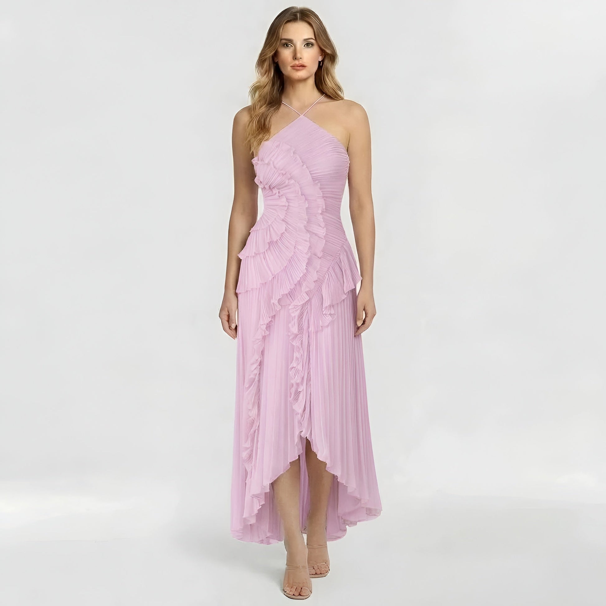 Ingrid – Elegant long dress with ruffles and pleats for Women - Image 6