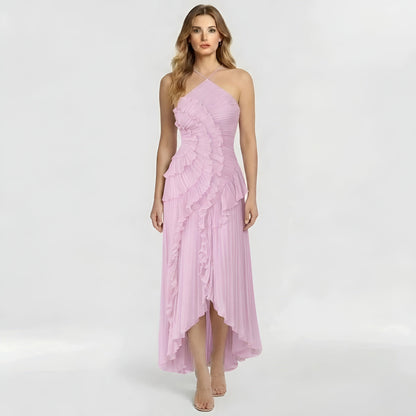 Ingrid – Elegant long dress with ruffles and pleats for Women - Image 6