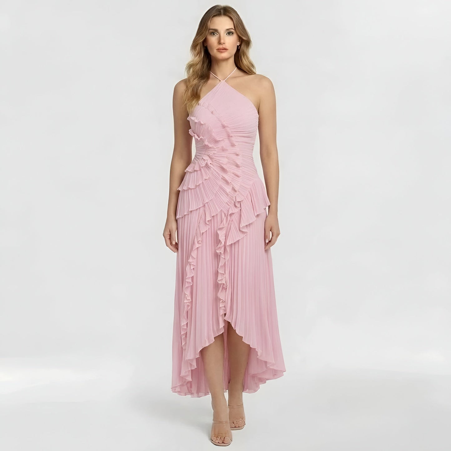 Ingrid – Elegant long dress with ruffles and pleats for Women - Image 4