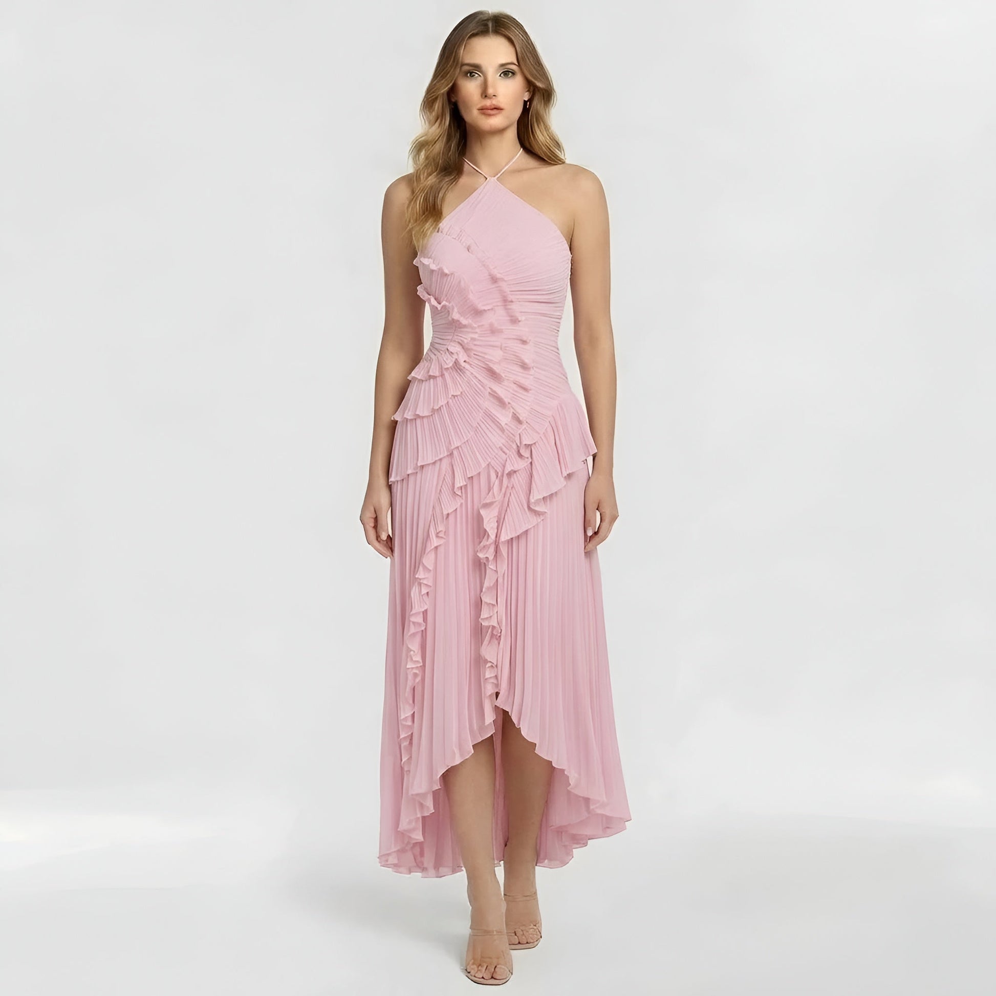 Ingrid – Elegant long dress with ruffles and pleats for Women - Image 4