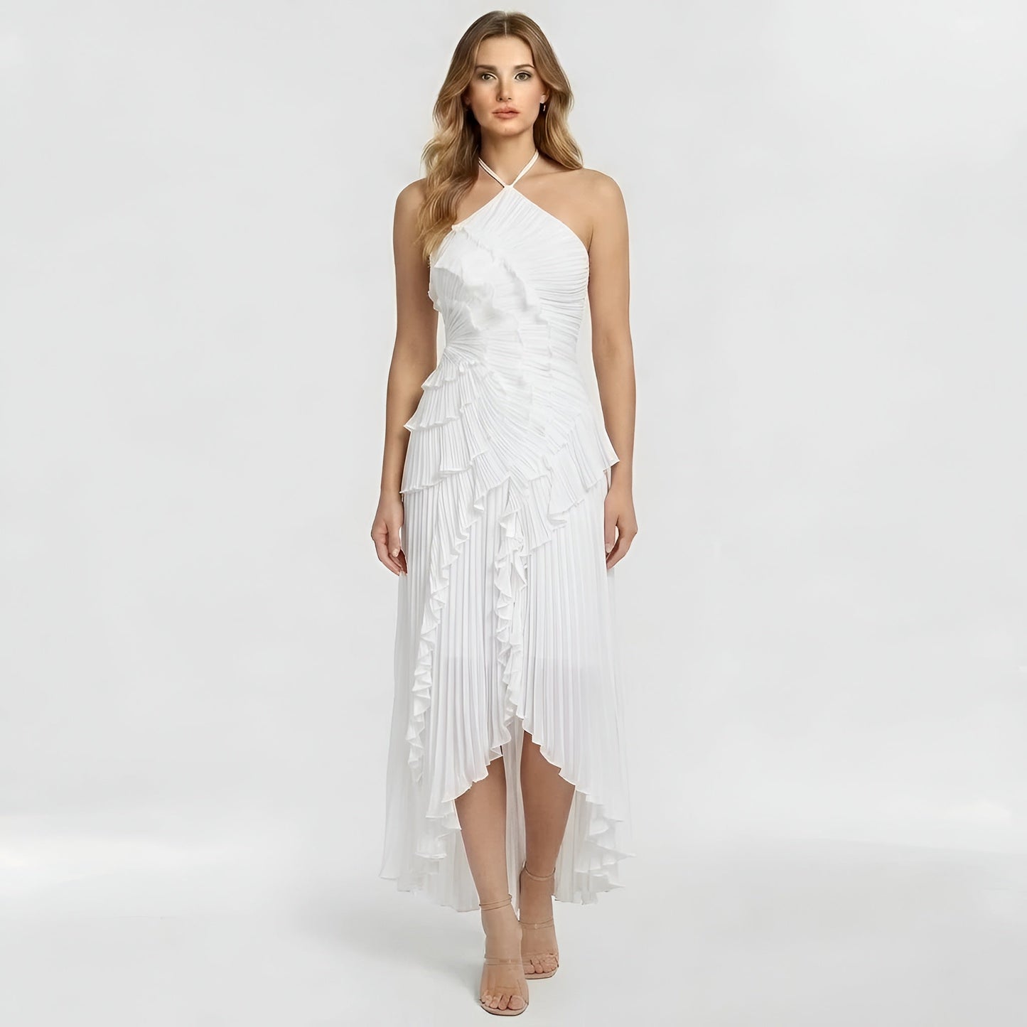 Ingrid – Elegant long dress with ruffles and pleats for Women - Image 1