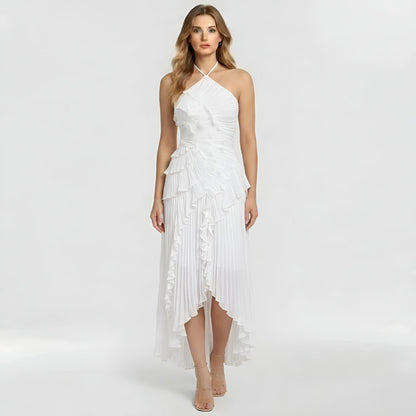 Ingrid – Elegant long dress with ruffles and pleats for Women - Image 1
