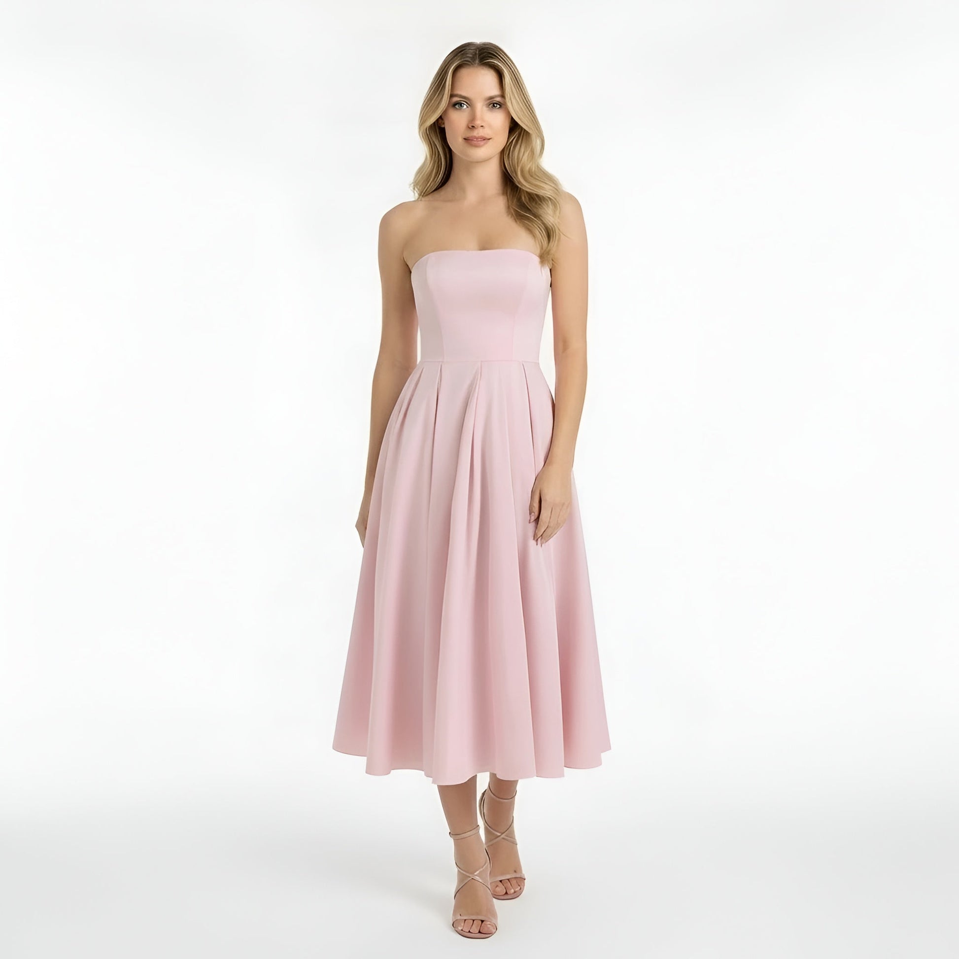 Gisela – Elegant strapless midi dress with full skirt for Women - Image 5