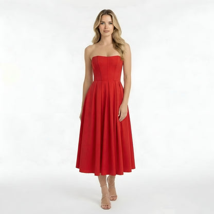Gisela – Elegant strapless midi dress with full skirt for Women - Image 6