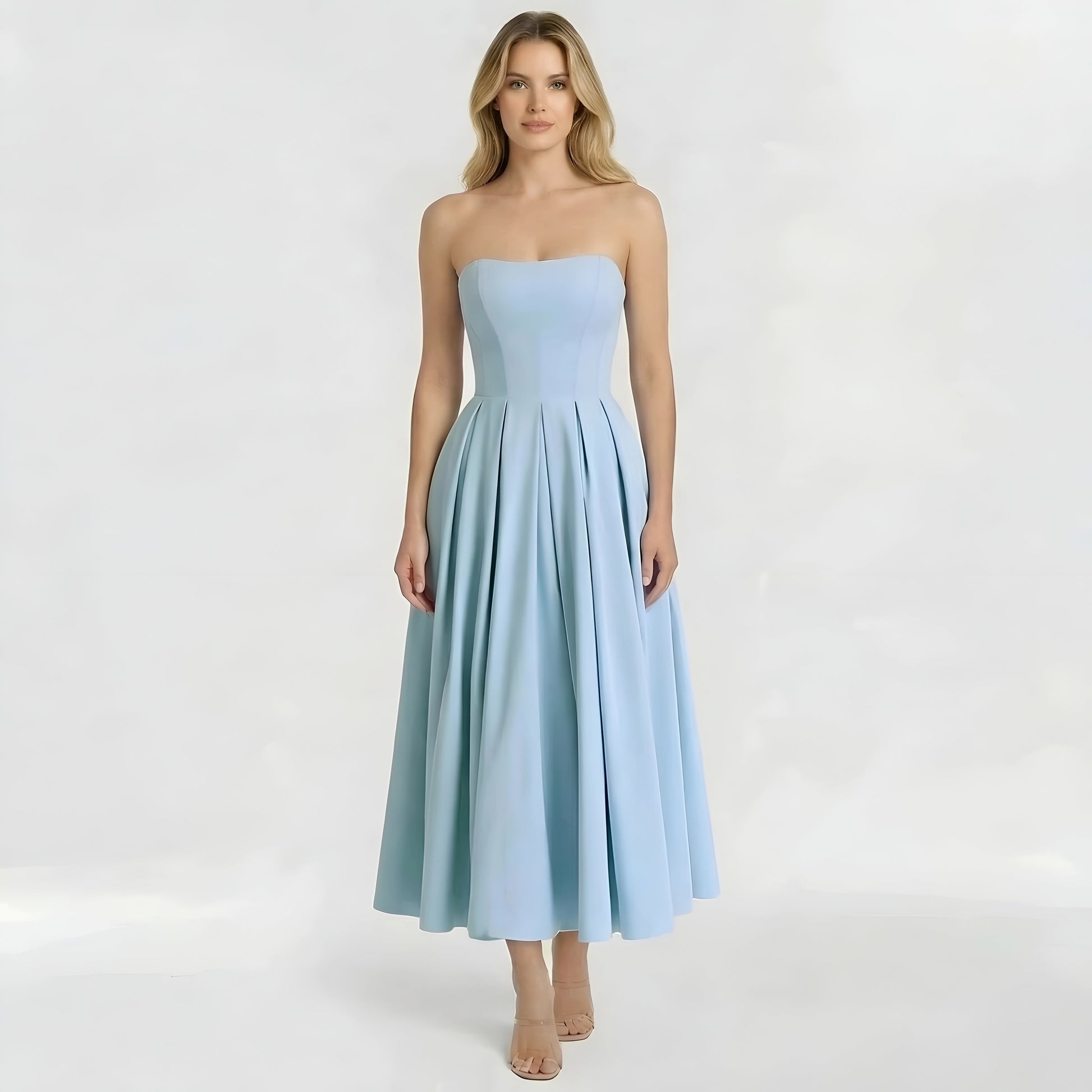 Gisela – Elegant strapless midi dress with full skirt for Women - Image 4
