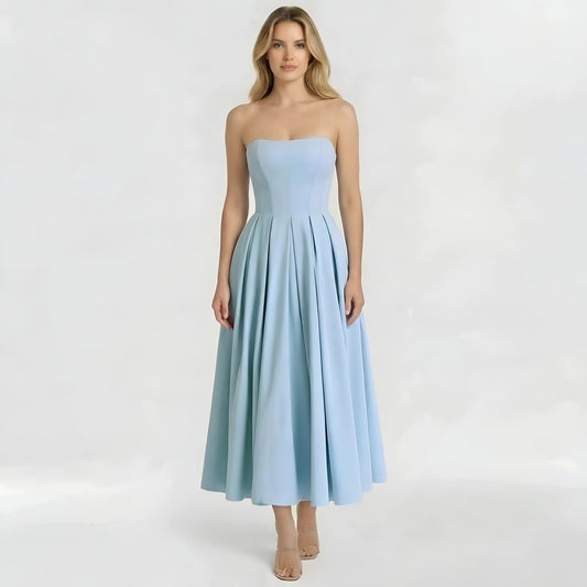 Gisela – Elegant strapless midi dress with full skirt for Women - Image 4