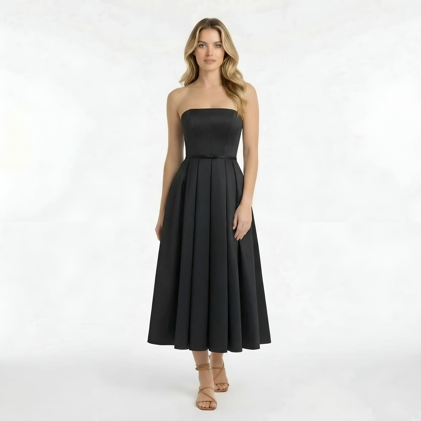 Gisela – Elegant strapless midi dress with full skirt for Women - Image 1