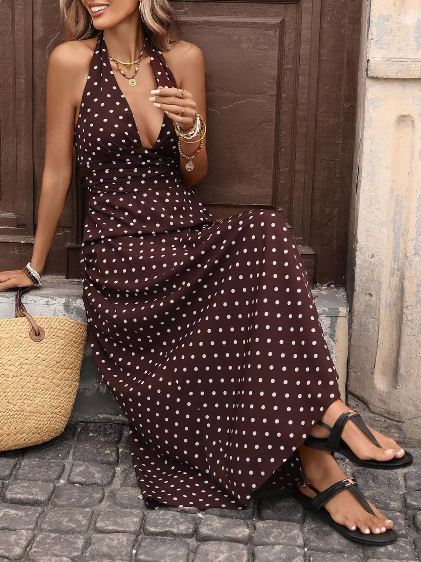 Claudia – Elegant Halter Neck Maxi Dress - Image 3