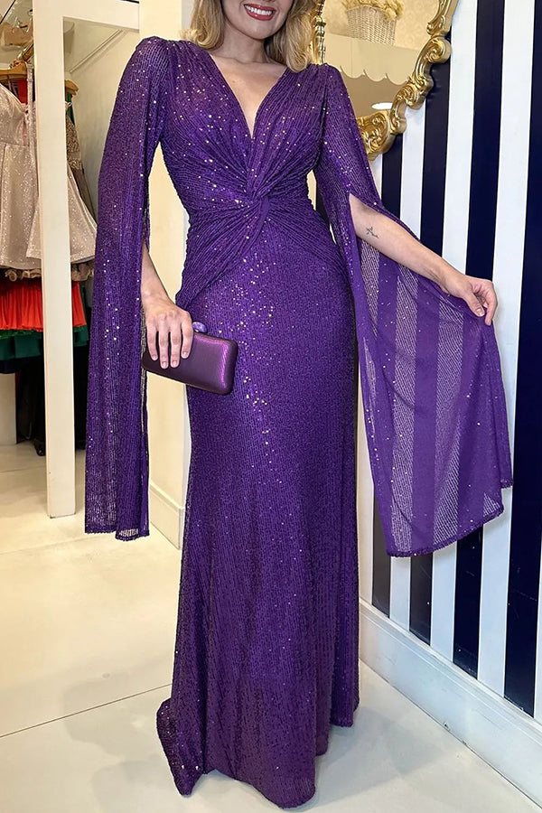 Mia – Glamorous Brighter Sequin Cape Sleeve Gown for Women - Image 25