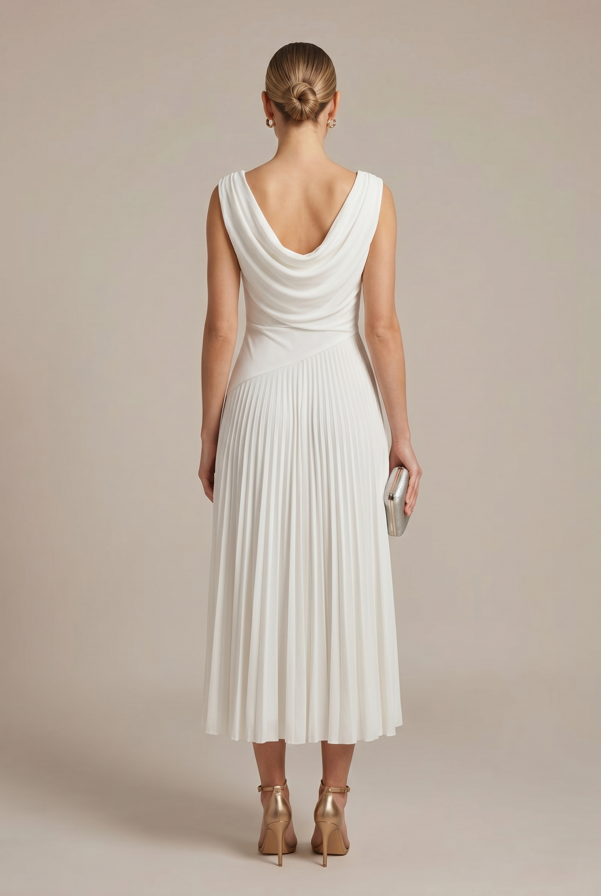 Mila – Sleeveless Draped Pleated Collar Dress - Image 3