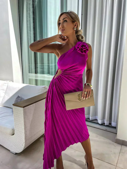 Mandy | Elegant Shoulder Pleated Dress - Image 14