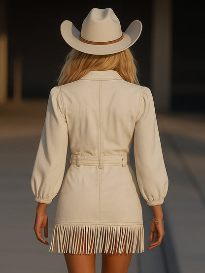 Eliza – Krótka sukienka westernowa z paskiem i frędzlami