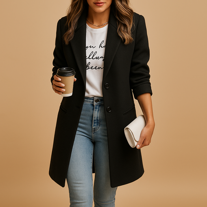 Maya – Klasyczny wełniany płaszcz o prostym kroju dla kobiet