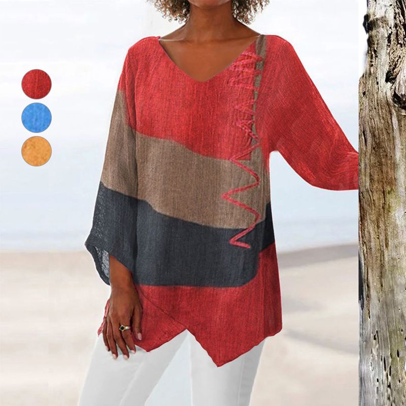 Christina – Women Artistic Long Shirt  V-Neck Blouse - Image 6