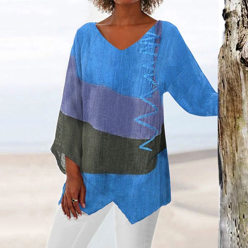 Christina – Women Artistic Long Shirt  V-Neck Blouse - Image 3