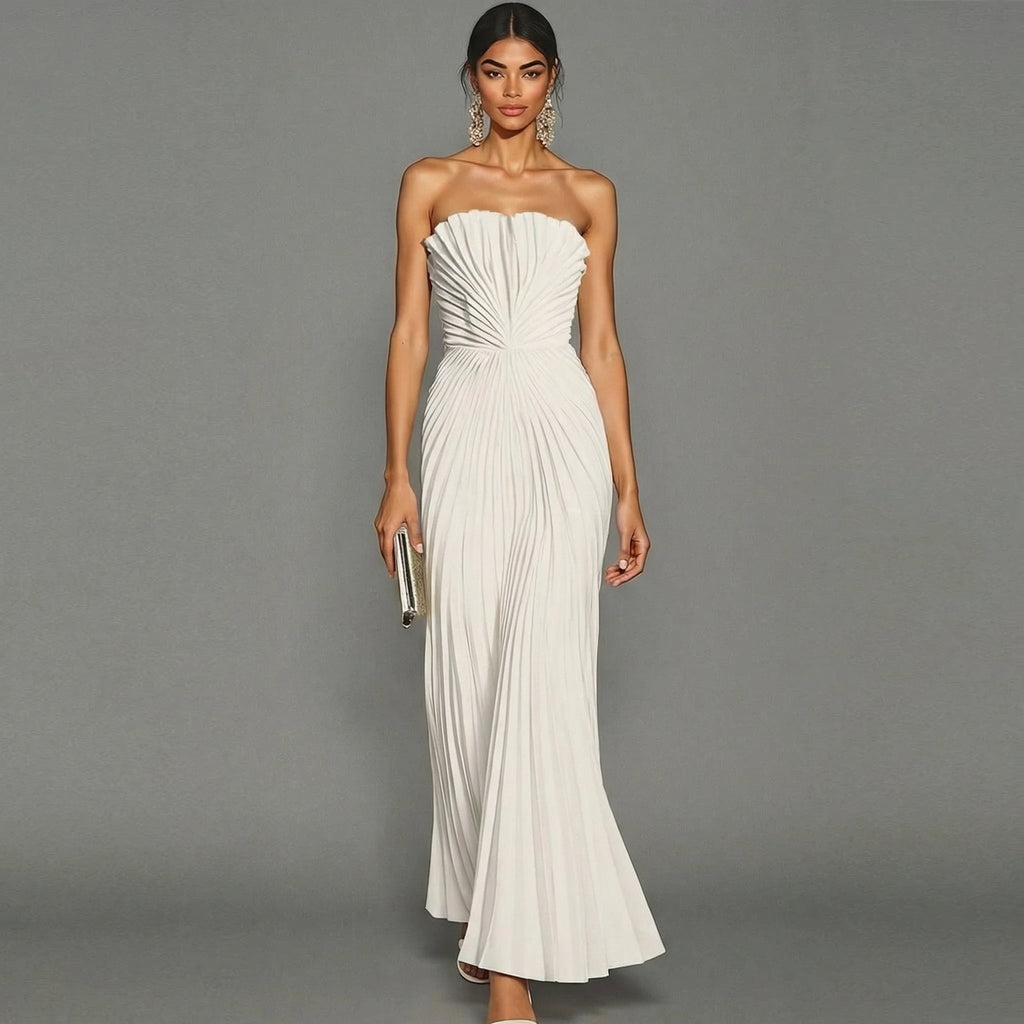 Lia – Long Pleated Strapless Dress - Image 1
