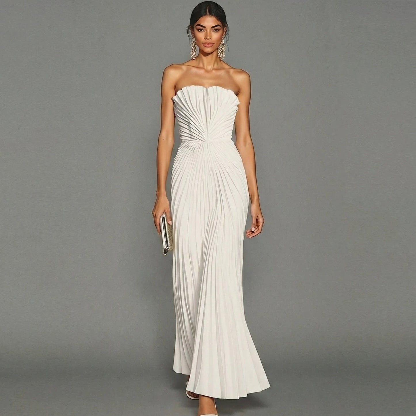 Lia – Long Pleated Strapless Dress - Image 1