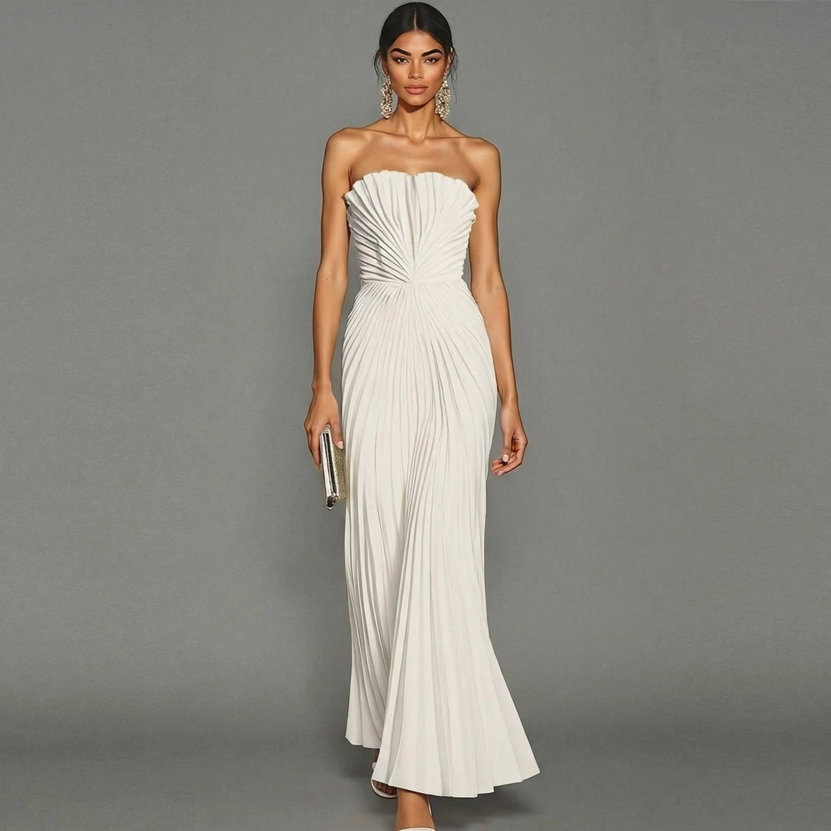Lia – Long Pleated Strapless Dress - Image 1