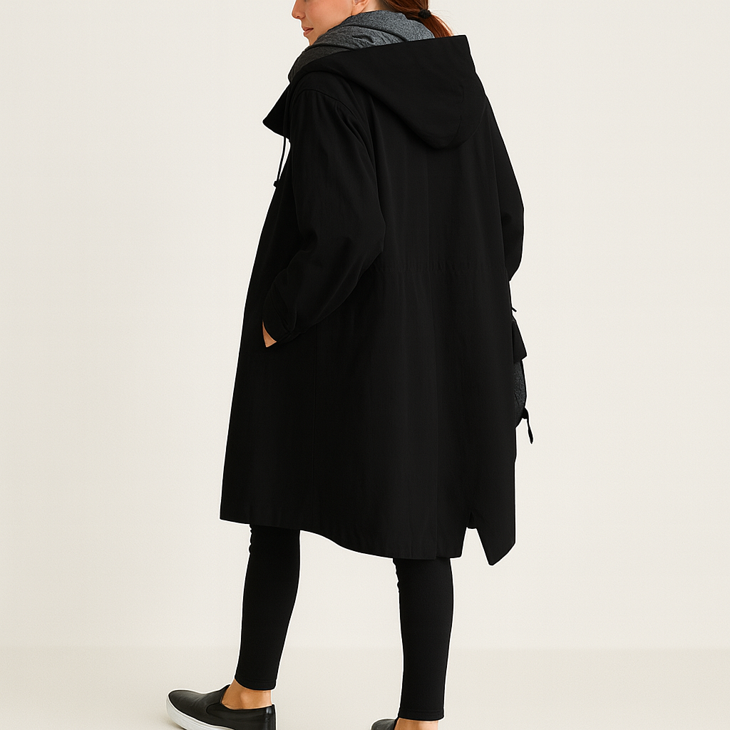 Laura – Długa Kurtka z Kapturem o Prostym Kroju