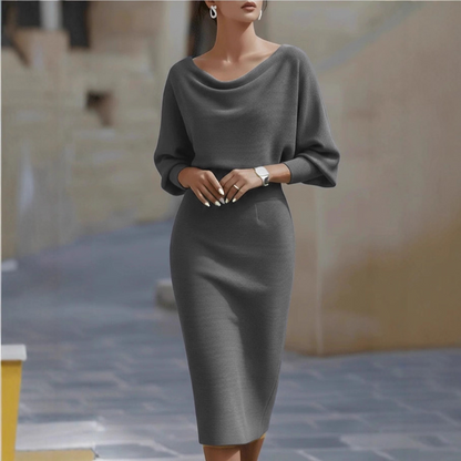 Helga – Draped Batwing Sleeves Dress - Image 7