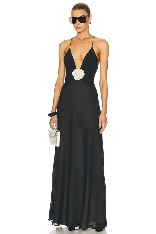 Valeria – Transparentna Suknia Maxi w Stylu Lingerie z Głębokim Dekoltem V