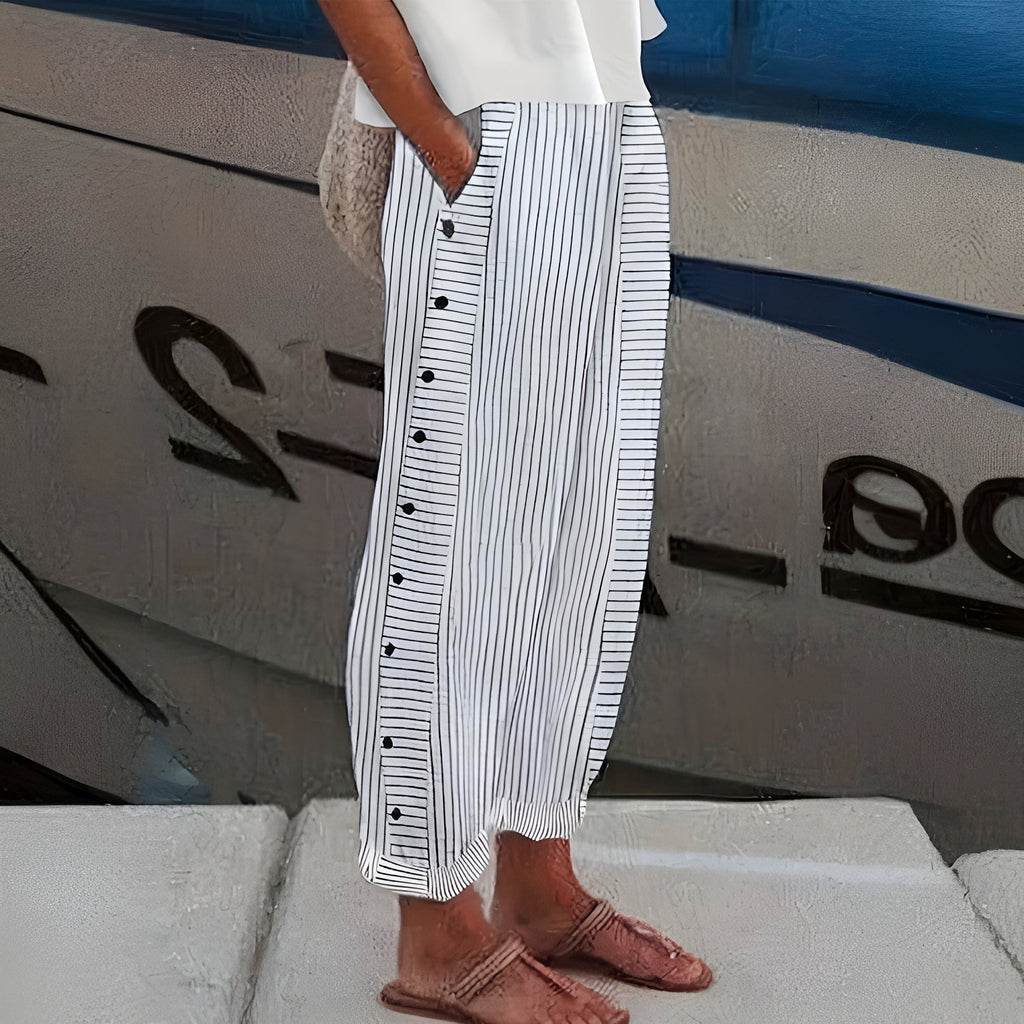 Christina – Stripe Panel Button Trousers - Image 3