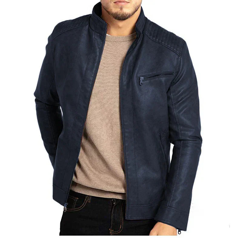 Bartosz – Męska Kurtka Skórzana Slim Fit z Pikowanymi Rękawami