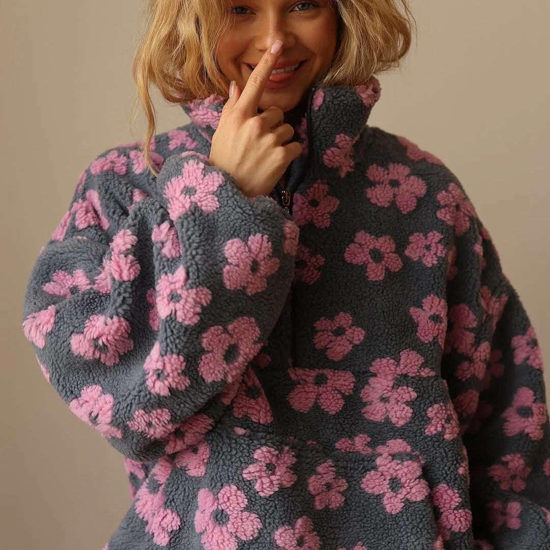 Kurtka damska oversize z kwiatowym wzorem | L&V - 5 - Livia-Moda