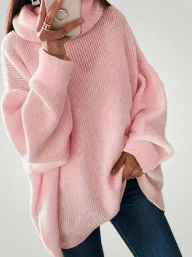 Damski sweter oversize z golfem i prążkowaną fakturą | L&V - 1 - Livia-Moda