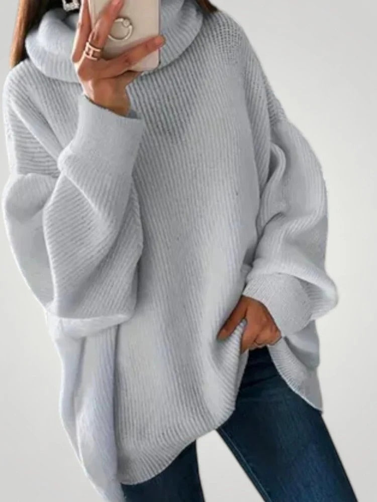 Damski sweter oversize z golfem i prążkowaną fakturą | L&V - 2 - Livia-Moda