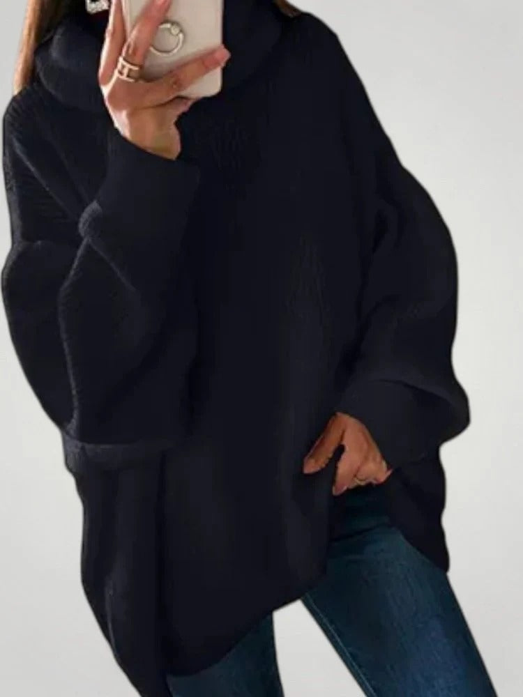 Damski sweter oversize z golfem i prążkowaną fakturą | L&V - 3 - Livia-Moda