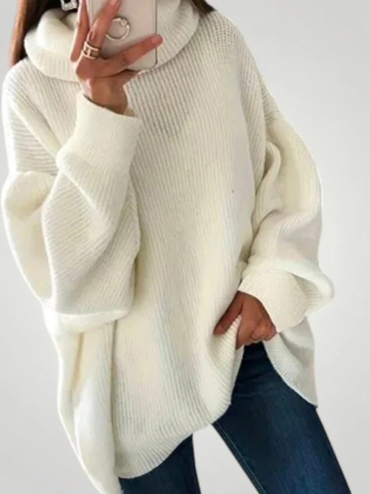 Damski sweter oversize z golfem i prążkowaną fakturą | L&V - 4 - Livia-Moda