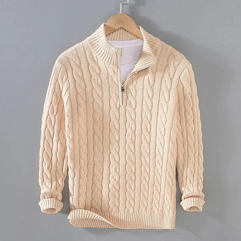 Męski sweter warkoczowy z zamkiem błyskawicznym | L&V - 1 - Livia-Moda