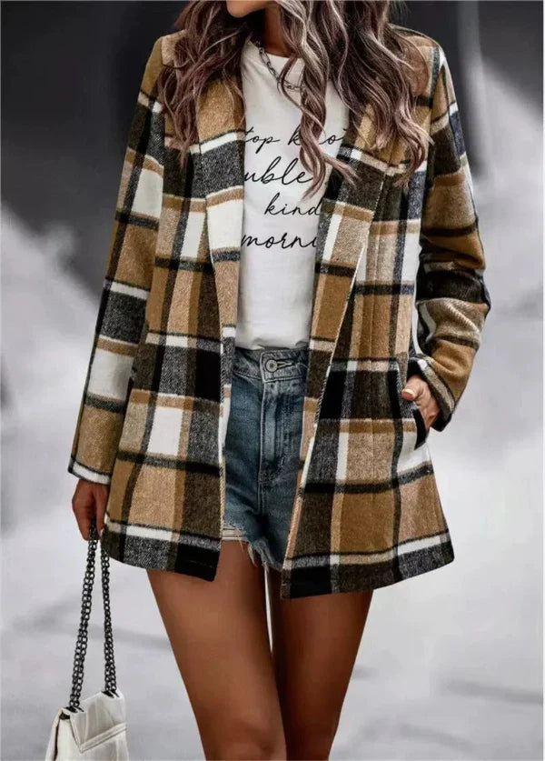 Alessia - Damska kurtka koszulowa w kratę oversize